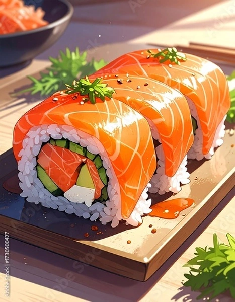 Obraz Delicious Salmon Sushi Roll Platter.
