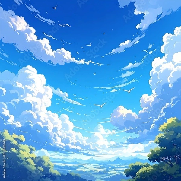 Obraz Beautiful Sky with Fluffy Clouds.