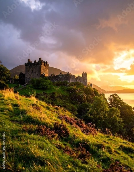 Fototapeta Majestic castle at sunset