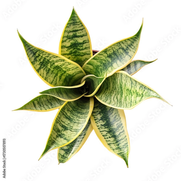 Fototapeta Sansevieria Plant: A close-up, overhead shot showcases a vibrant sansevieria plant with its unique pattern. showcasing the intricate design and beauty of this common houseplant.