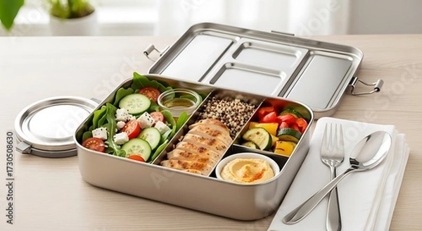 Obraz Healthy and delicious bento lunch box packed with fresh ingredients for a balanced meal.
