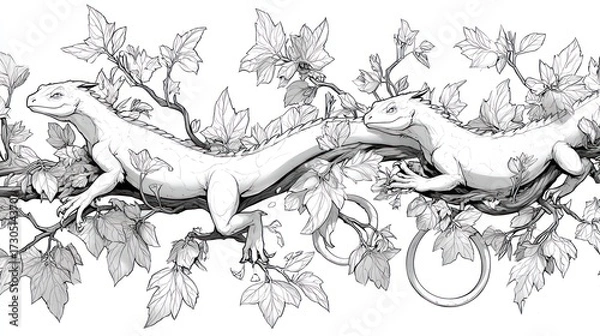 Fototapeta Lizard border botanical design