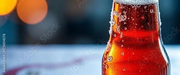 Fototapeta A frosted bottle of beer, condensation visible, autumn, relaxation