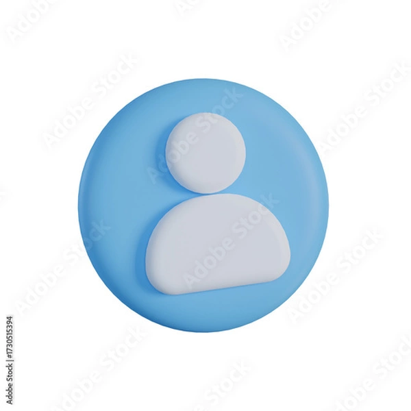 Fototapeta Three Dimensional User Profile Icon in Light Blue Circle with Transparent Background