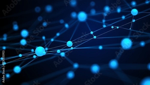 Fototapeta Abstract Network Connection Structure Blue Nodes and Lines Background