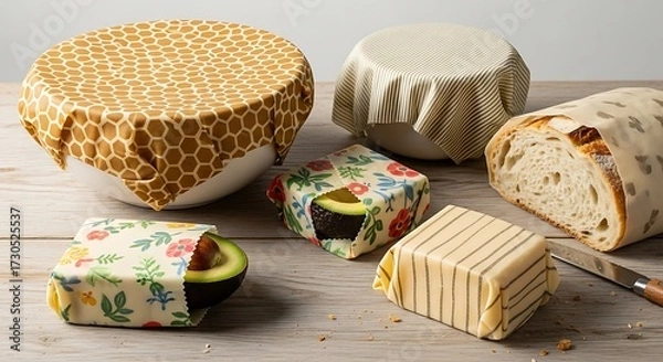 Obraz Reusable food wraps for sustainable kitchen storage and meal preparation options.