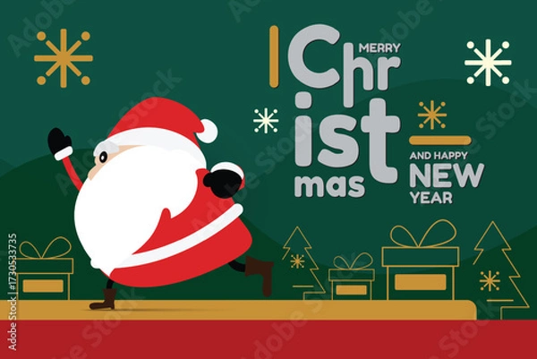 Fototapeta Santa Claus with Merry Christmas and Happy New Year greeting card. vector design