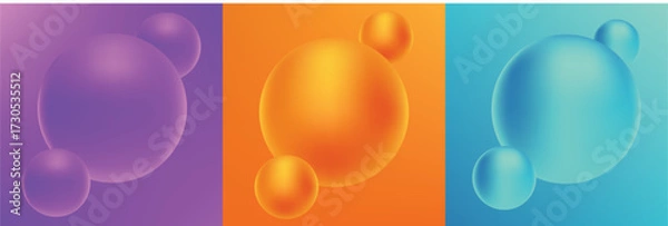Fototapeta Abstract 3D gradient spheres set with glowing effects in purple, orange, and blue on smooth backgrounds. Modern minimal geometric design for futuristic art, posters, branding, web, and digital creativ