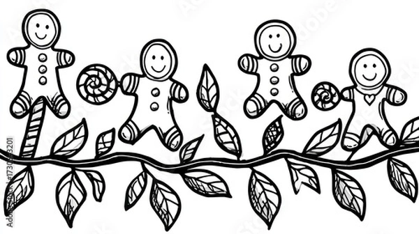 Fototapeta Outlined gingerbread men border