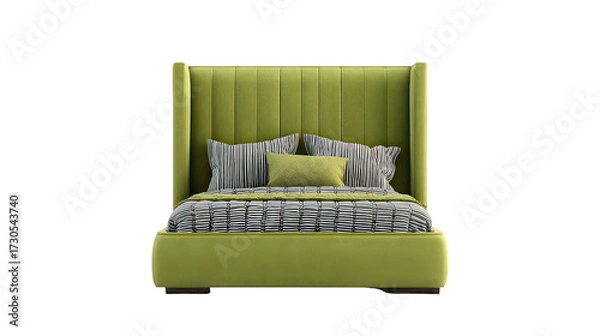 Fototapeta Green Upholstered Bed with Zebra Print Pillows