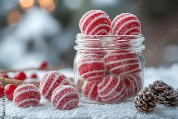 Fototapeta Jar filled with assorted candies.