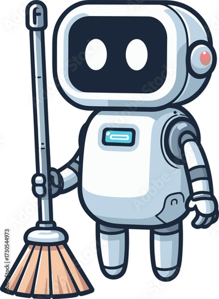 Fototapeta 二足歩行のモップお掃除ロボットのイラスト