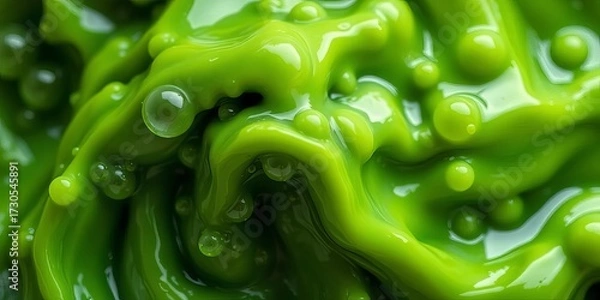 Fototapeta Thick, slimy green gunge with visible texture and bubbles, muck, gross