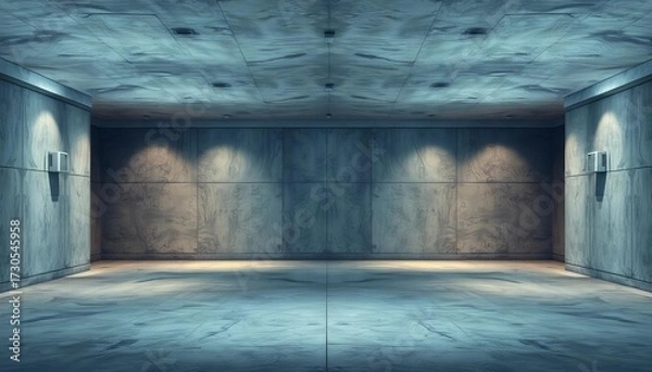 Fototapeta Vast, empty concrete room with stark lighting, minimal, texture