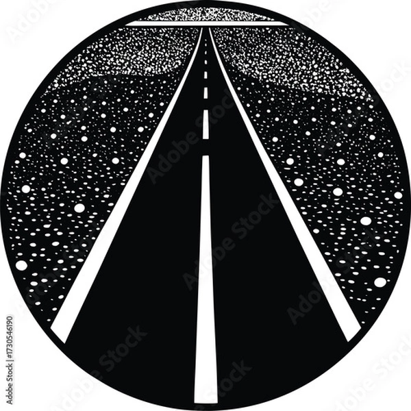 Fototapeta Empty street with a single car driving on the asphalt horizon