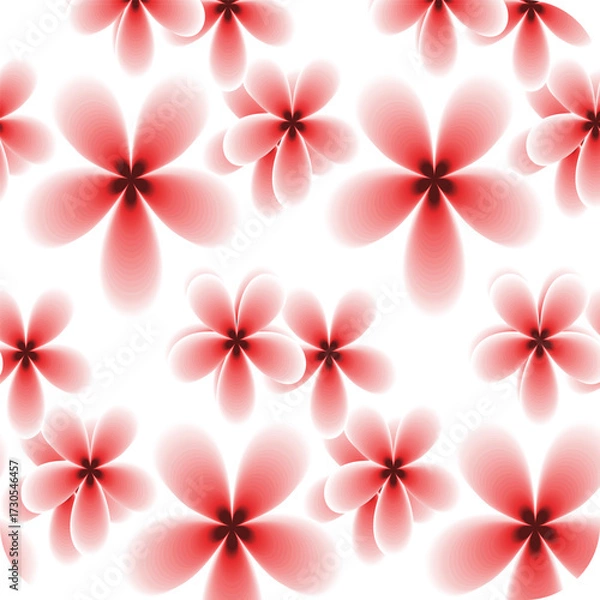 Fototapeta Seamless pattern of stylized red flowers with five petals on a white background in a repeating design