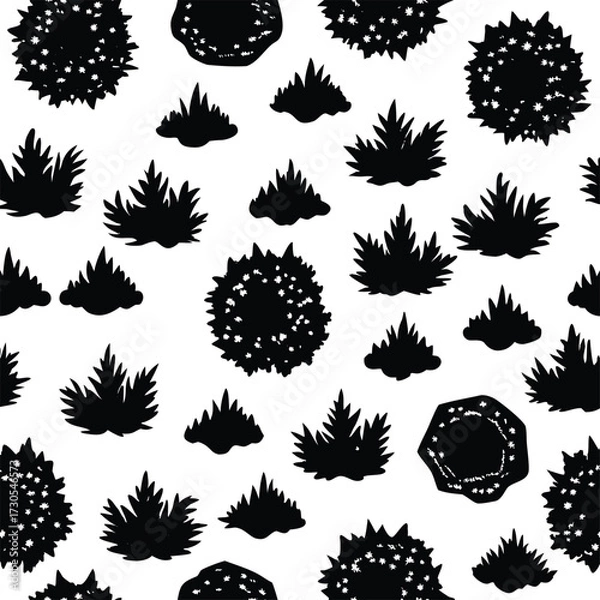 Fototapeta A seamless black and white vector pattern of vintage floral leaf elements, perfect for fabric or wallpaper design