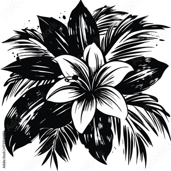 Fototapeta Vector illustration of a black and white rose seamless pattern for vintage floral design