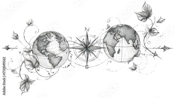 Fototapeta Two globes compass design