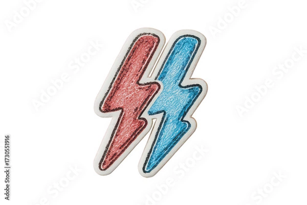 Fototapeta Two Red And Blue Lightning Bolt Patches On White Background