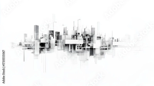 Fototapeta architecture collage , low saturation , gas field , line art , black and white , more white