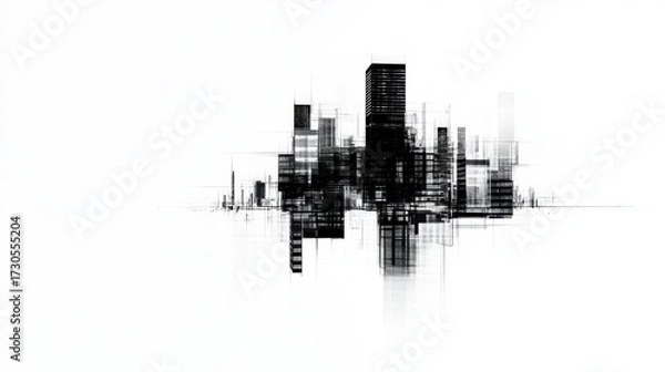 Fototapeta architecture collage , low saturation , gas field , line art , black and white , more white