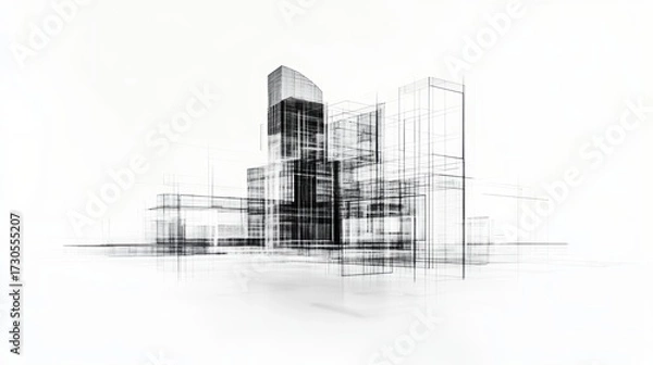 Fototapeta architecture collage , low saturation , gas field , line art , black and white , more white