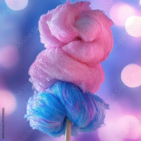 Obraz Stacked pink and blue twisted cotton candy with soft purple bokeh background