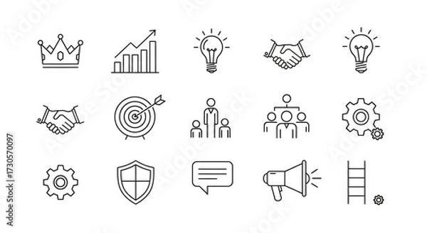 Obraz Hand-drawn Sketchy Business Icons Collection Depicting Success, Strategy, and Growth Concepts.