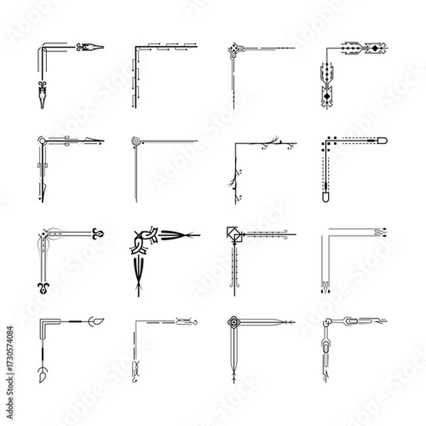 Obraz Set Hand Draw Of Corners Different Shapes Flower Decoration Vector Design Doodle Sketch Style For Wedding And Banner