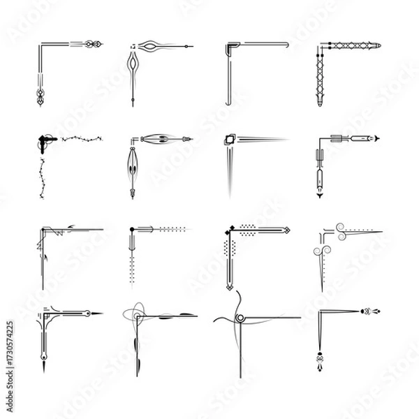 Obraz Set Hand Draw Of Corners Different Shapes Flower Decoration Vector Design Doodle Sketch Style For Wedding And Banner