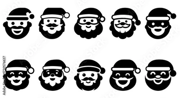 Obraz Santa Claus Vector Icon Set. Flat Design Christmas Characters and Holiday Symbols Collection.  Modern Flat Santa Icon Set for UI/UX and Mobile Apps. Editable Christmas Vector Graphics.