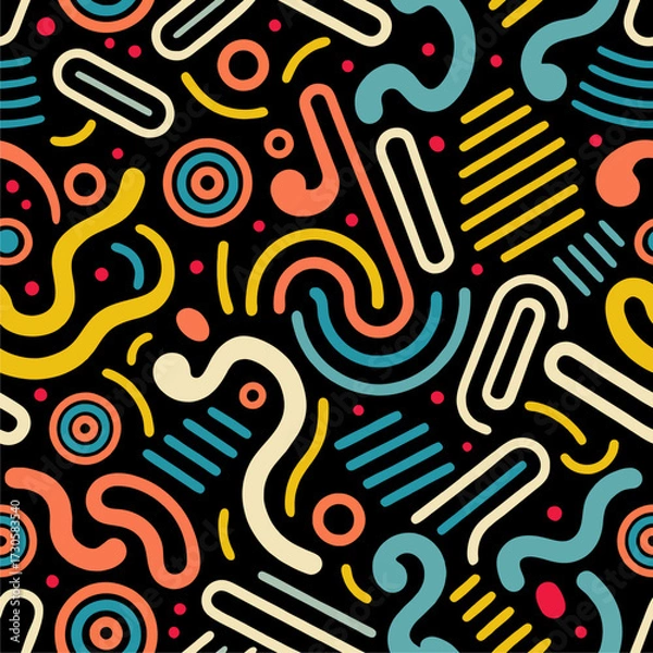 Fototapeta seamless pattern of abstract lines and geometric shapes in a fun