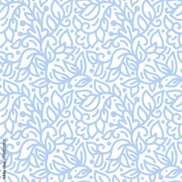 Fototapeta abstract seamless pattern of delicate floral and leaf outlines