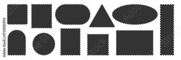 Fototapeta Black retro stamp silhouette collection. Postage label set isolated. Simple postal frame. triangle rectangle oval square circle sticker post template