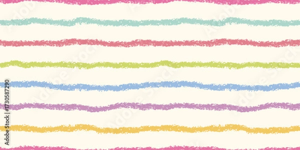 Fototapeta Playful pencil texture wavy stripe seamless pattern. Hand drawn chalk crayon lines Background. Childish drawings design. Wallpaper packaging textile print template 