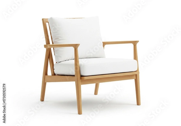 Obraz Modern wooden armchair with white cushion isolated on white background