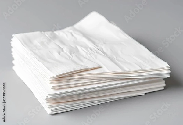 Fototapeta Stack of pristine white paper napkins, crisp and folded,  blank,  hygiene