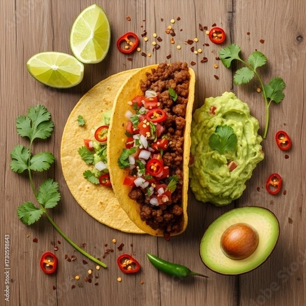 Fototapeta Flat lay photo of Indonesian fried rice with a sunny side up egg on top