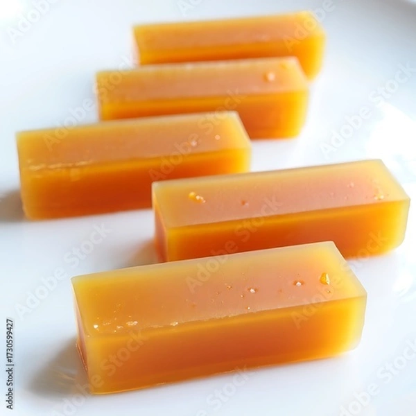 Fototapeta Delicious golden caramel candies arranged artfully on a clean surface ready to enjoy