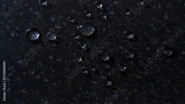 Fototapeta Dark raindrops on a textured surface abstract macro photography bokeh effect