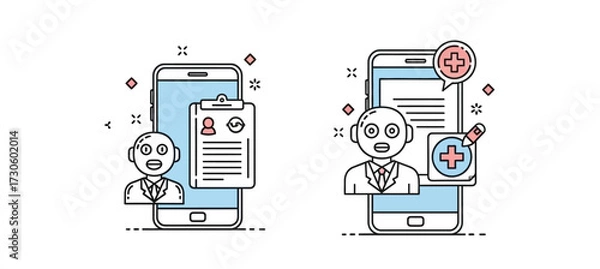 Obraz Two smartphones displaying medical information with a doctor icon and medical symbols.