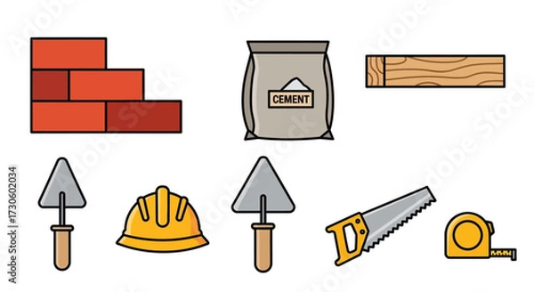 Obraz Vector Illustration of a Stacked Red Brick Wall Construction Element.