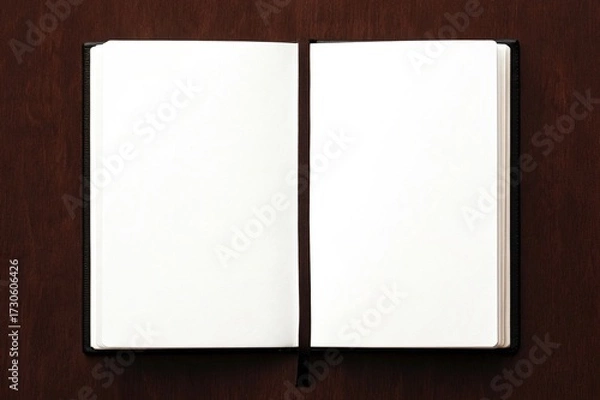 Fototapeta Open notebook with blank pages on dark background