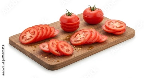 Obraz Wooden cutting board with sliced tomatoes