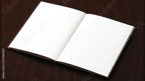 Fototapeta Open blank white book or notebook on a dark wooden surface