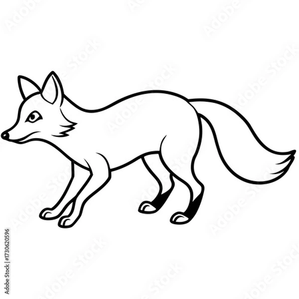 Fototapeta Clean Outline Fox Sneak Silhouette Vector Drawing Isolated on White
