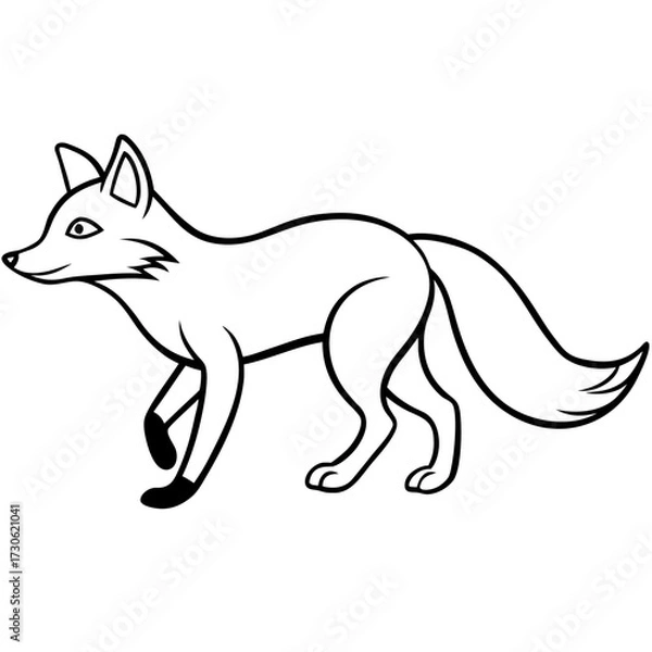 Fototapeta Minimalist Fox Sneaking Line Art Vector Illustration on White Background