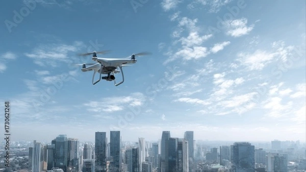 Obraz Unidentified drones flying in the sky, raising concerns of privacy and security surveillance