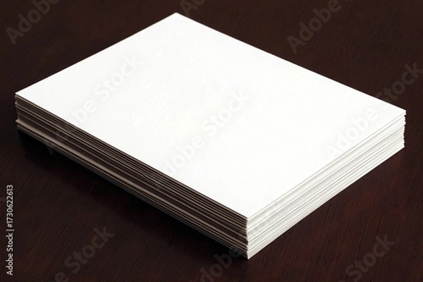 Fototapeta Stack of blank white paper sheets on dark wood